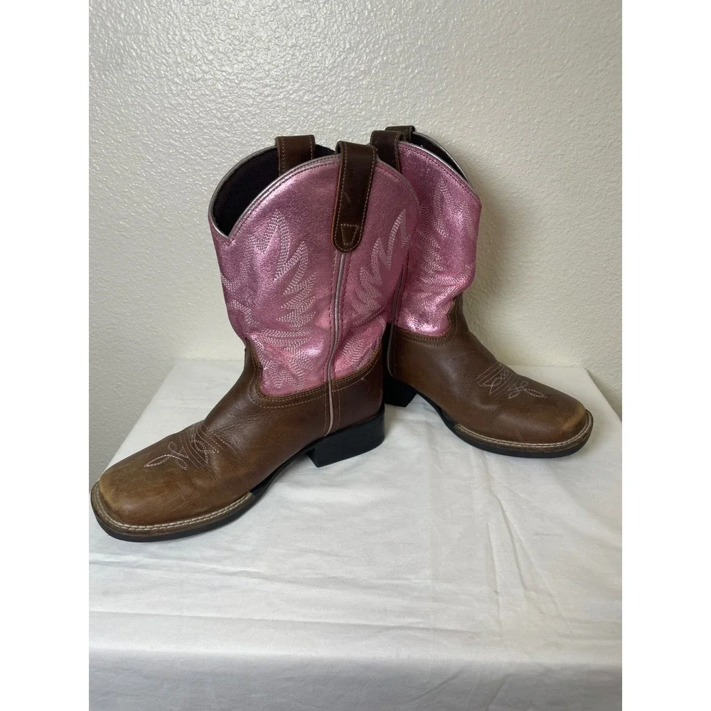 Shyanne Western Boots Kids Size 3D Brown Pink Good Leather‎ Square Toe 20090